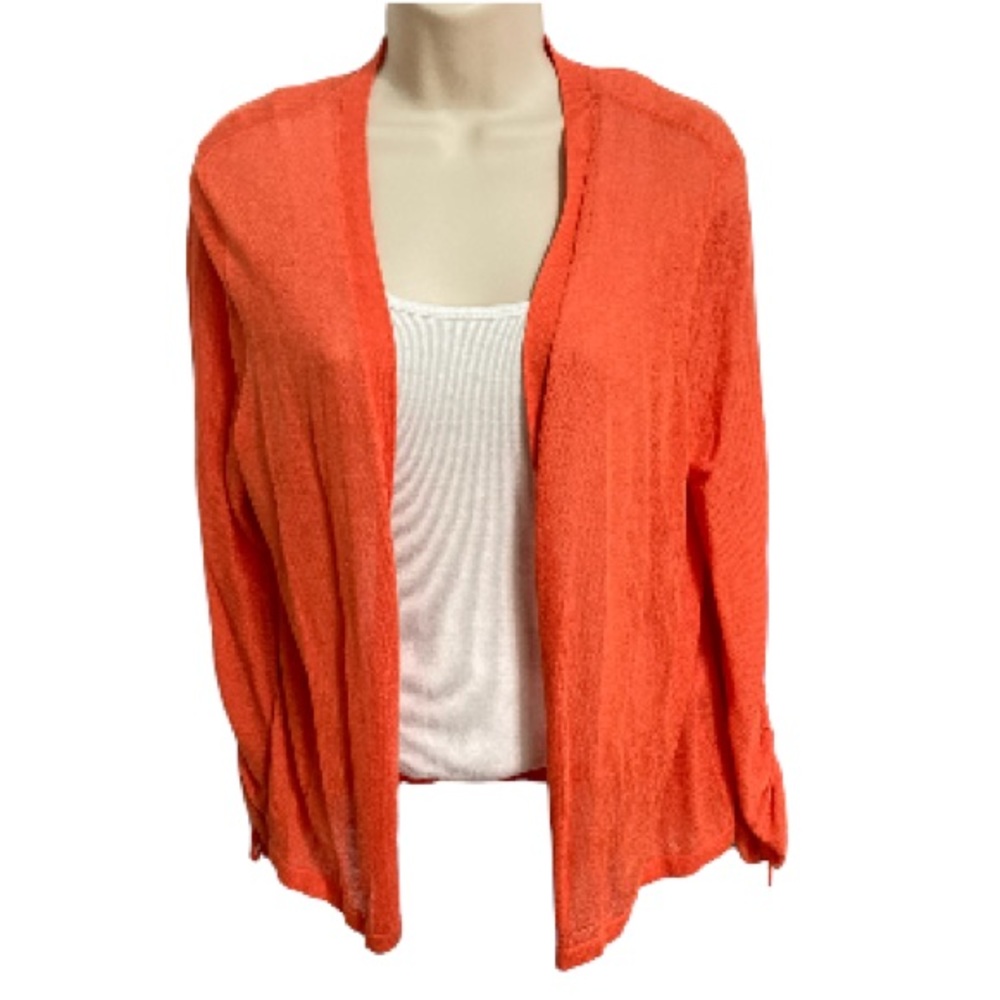 Chicos Light Knit Orange Ruched Cardigan Sweater Chicos 1 Women Medium 8